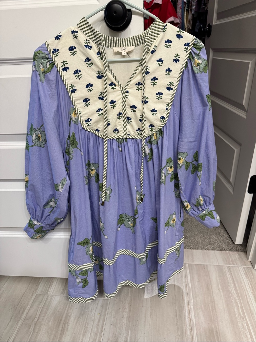 entro Lavender Floral Smock Dress with Ivory Yoke
